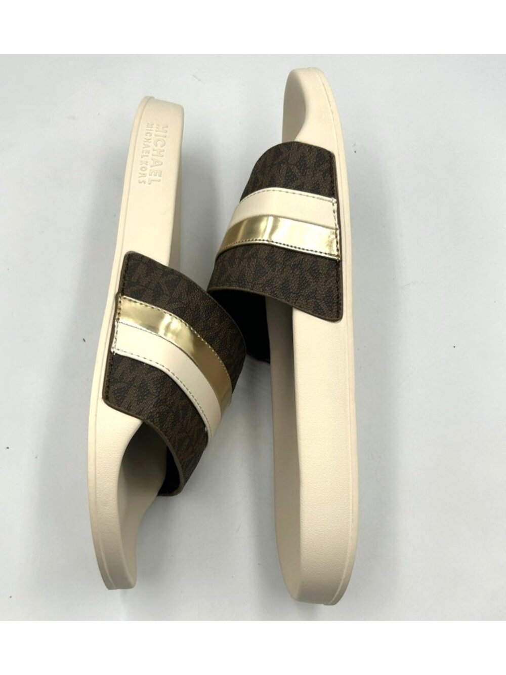 NWOB Michael Kors Men's Rubber White Brandy Metallic Striped Sandal Size 11 3490 - Picture 12 of 16